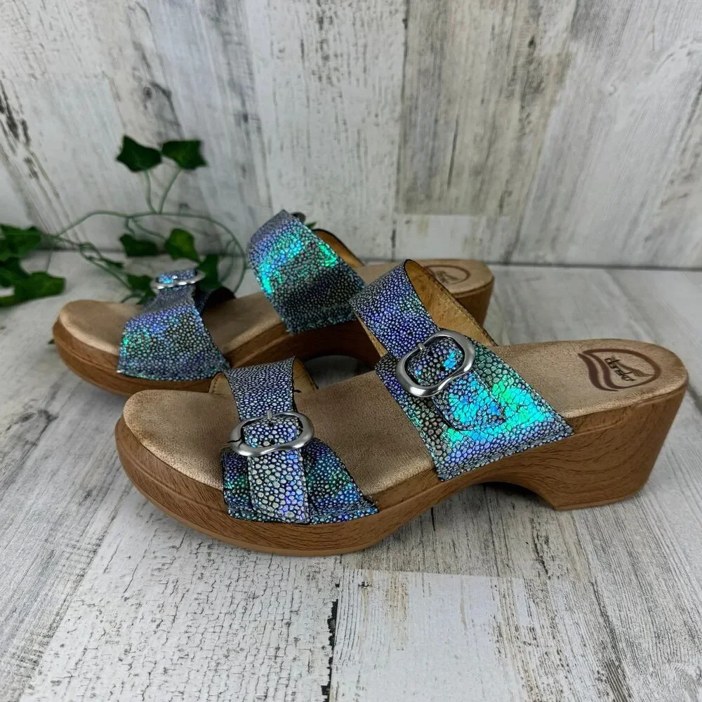 Dansko Size 41 Sophie Iridescent Blue Purple Double Strap Buckle Sandal - Picture 1 of 9